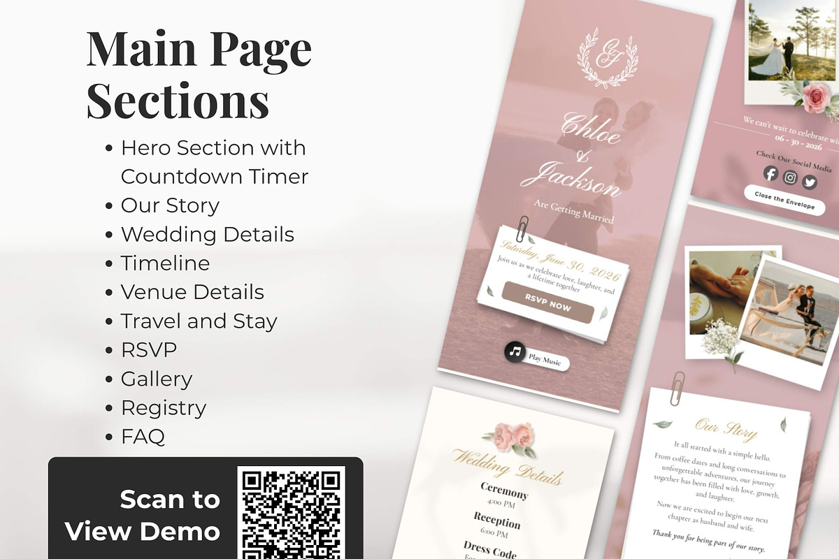 Romantic Blush Pink Wedding Website, a Landing Page Template by Everyday Perfection (Photo 3 of 13)