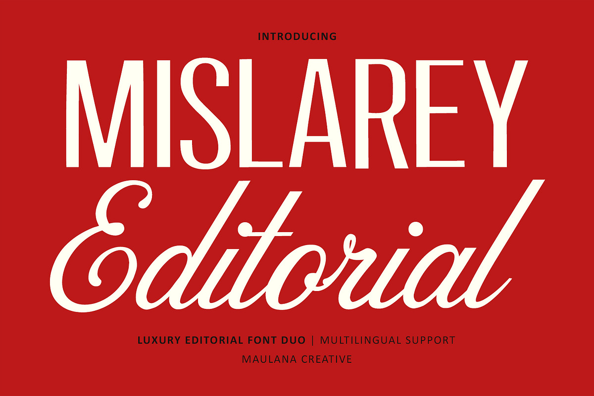 Mislarey Classic Editorial Font Duo, a Script Font by Maulana Creative (Photo 1 of 7)