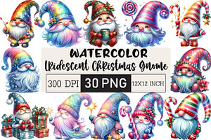 Lridescent Christmas Gnome Clipart, an Illustration by Black Bird Studio
