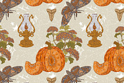 Pumpkin, Hawk Moth, Kerosene Lamp, a Pattern Graphic by NayaChu (Thumbnail 2 of 9)