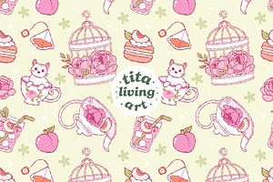 Peach Tea Time Seamless Pattern