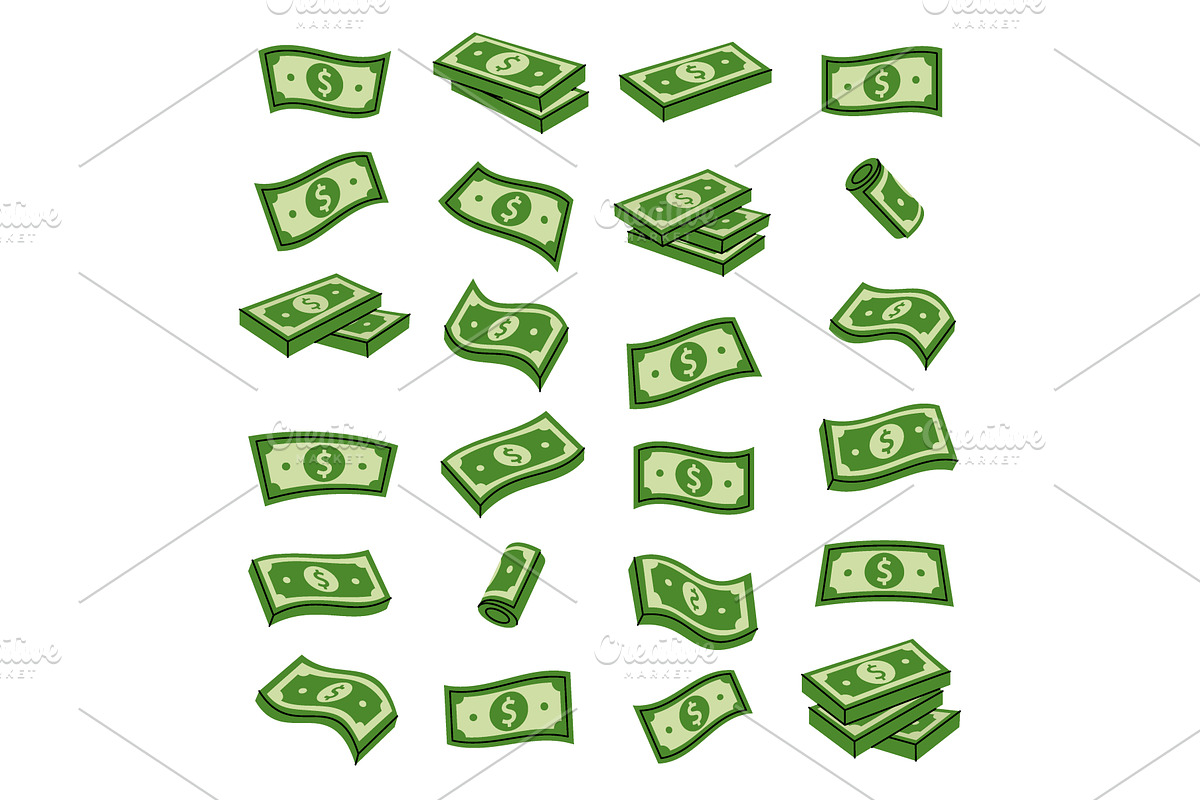 Set of green dollar bills. Finance, an Object Illustration by GraphiShop