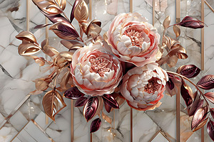 Pink peonies on marble background