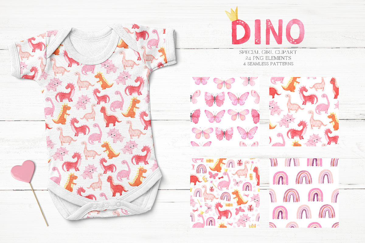 Watercolor Dinosaurs Girl clipart, a Background Graphic by LarysaZabrotskaya (Photo 6 of 9)