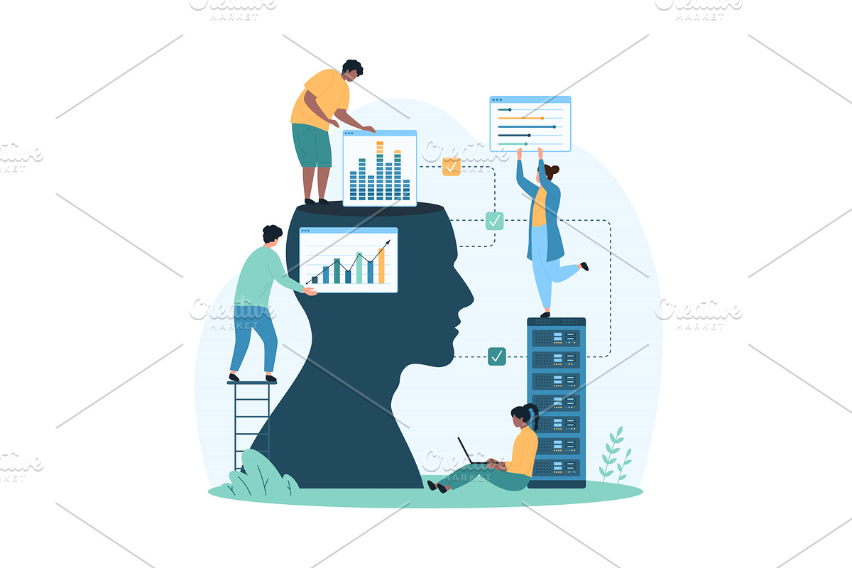 Digital data processing with AI, a Technology Illustration by Flashvector