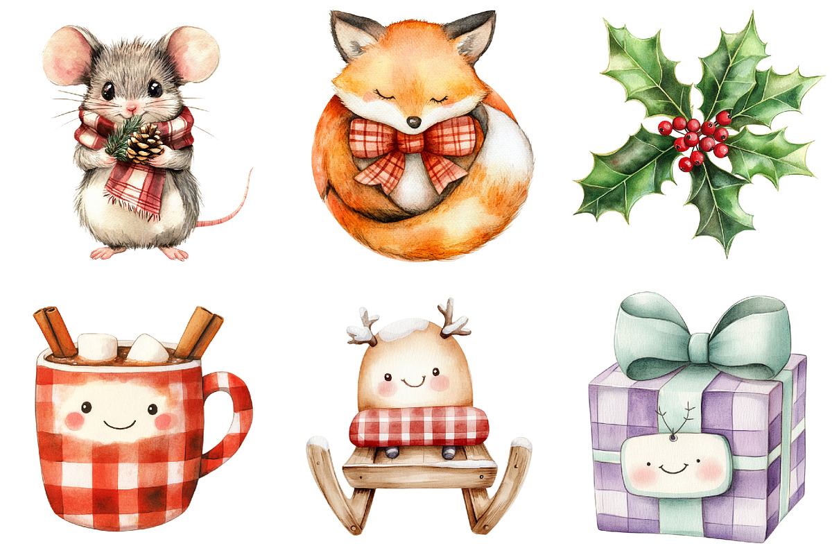 Kawaii Plaid Christmas Clipart, a Seasonal Illustration by CitraGraphics (Photo 6 of 9)