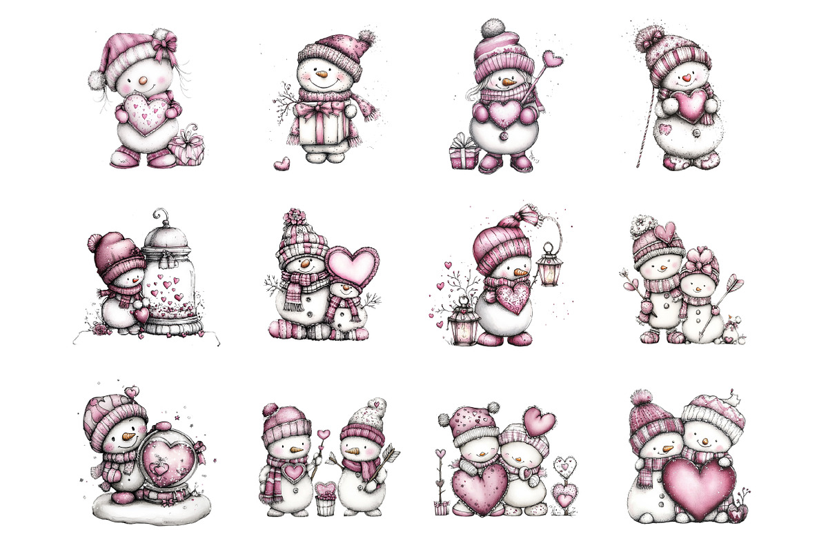 Whimsical Valentine Snowmen, an Illustration by Design Market (Photo 3 of 3)