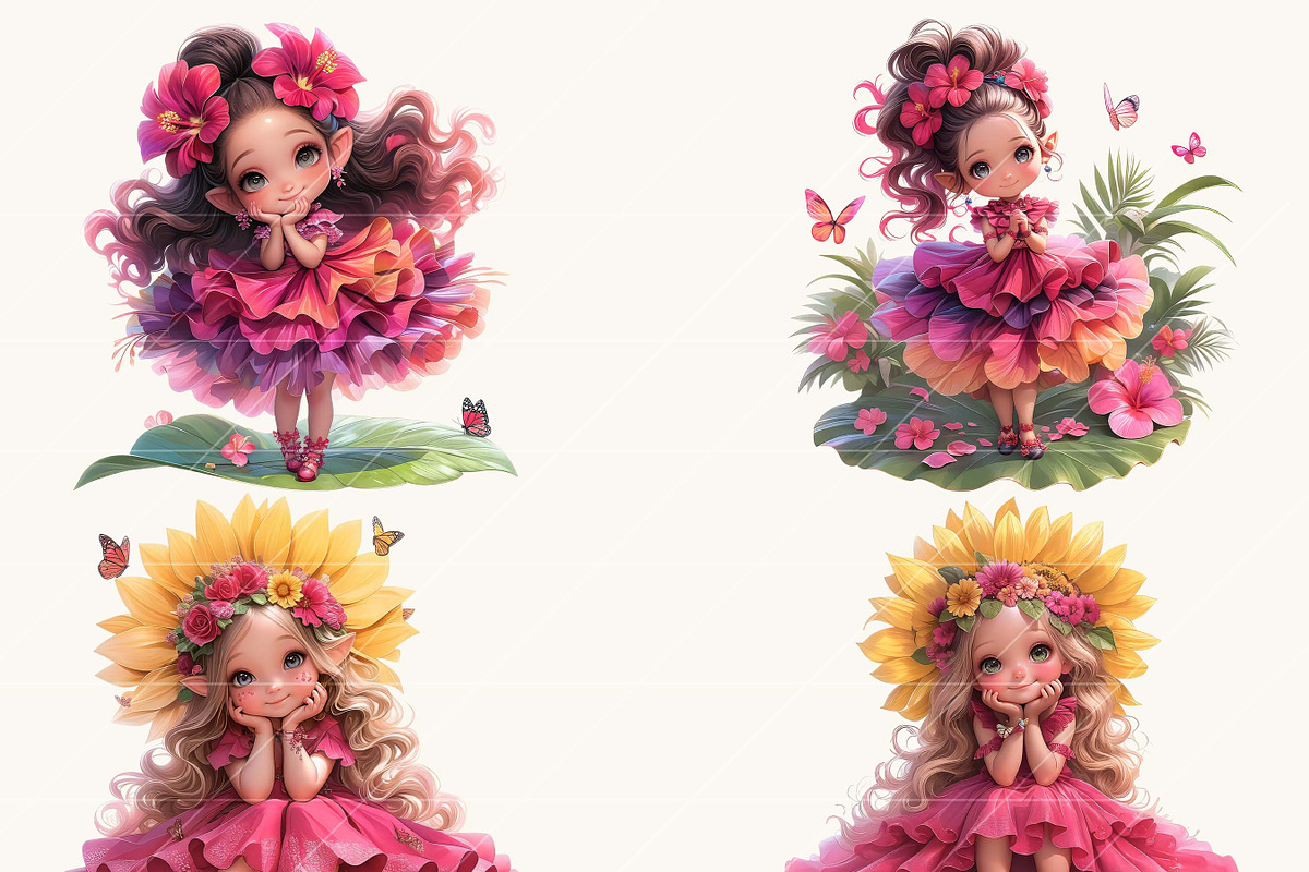 Cute Chibi Floral Girls Clipart, a Person Illustration by Design Scotch (Photo 6 of 8)