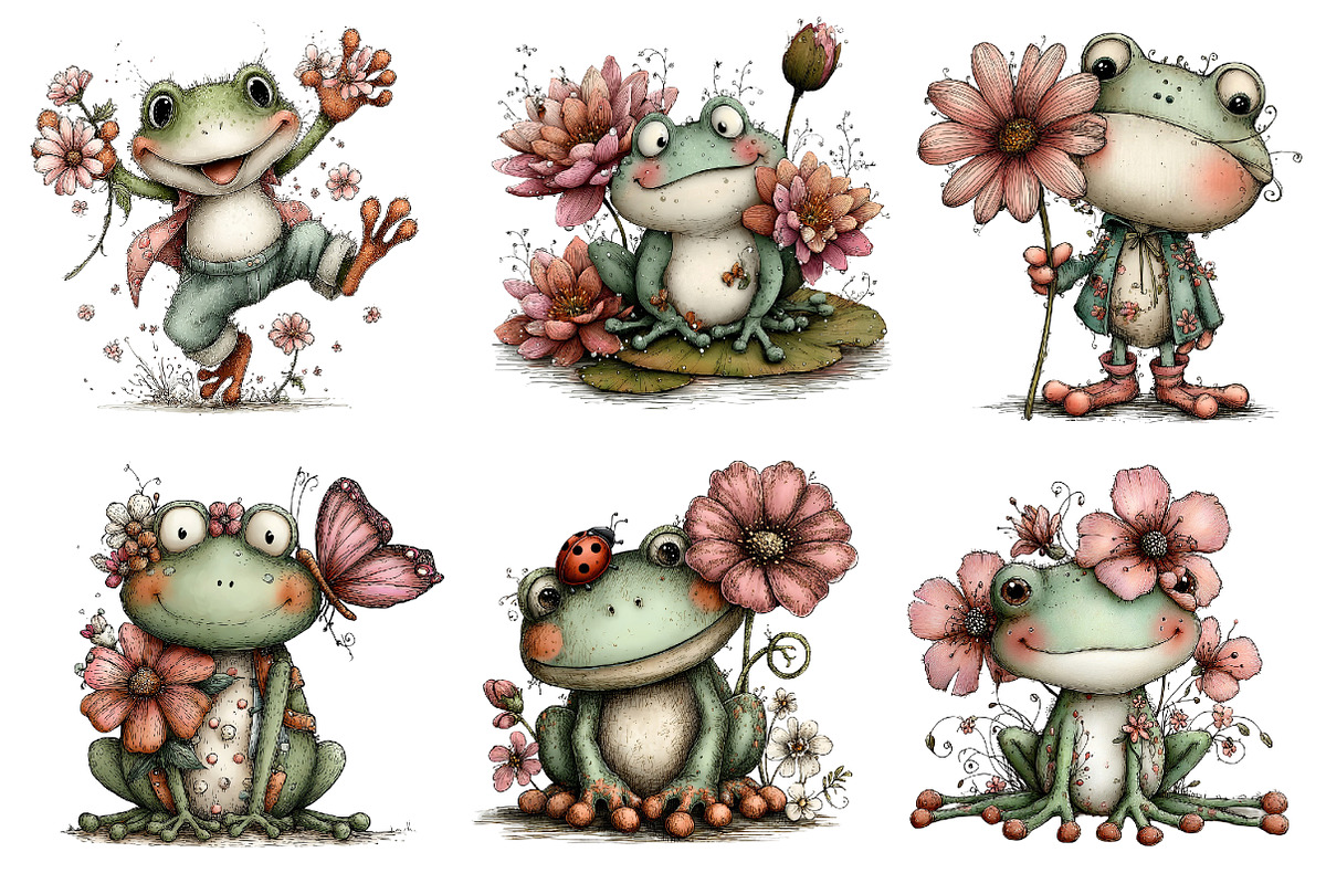 Whimsical Spring Frog Clipart, an Illustration by Dream Creation (Photo 3 of 7)