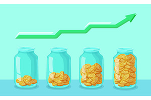 Money jar. Glass jars filled gold, a Finance Illustration by Stock-Smart-Start