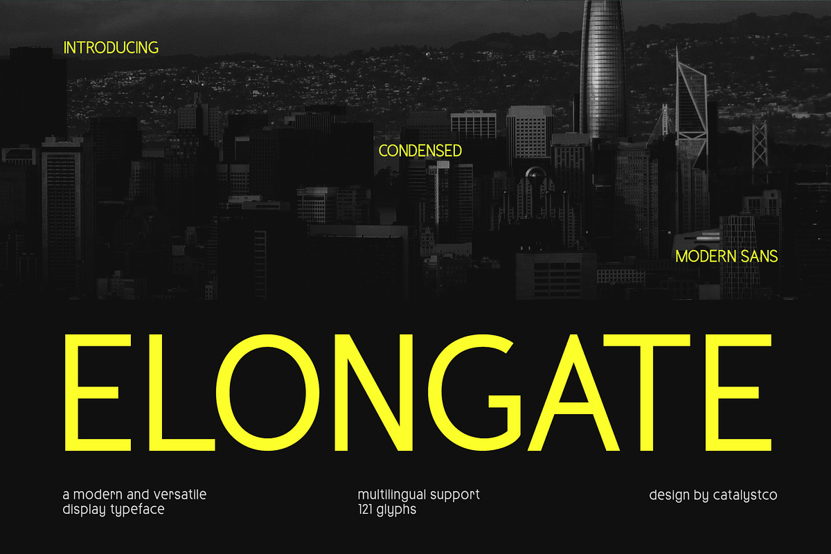 Elongate – Modern Condensed Sans, a Sans Serif Font by Vadovastd (Photo 1 of 7)