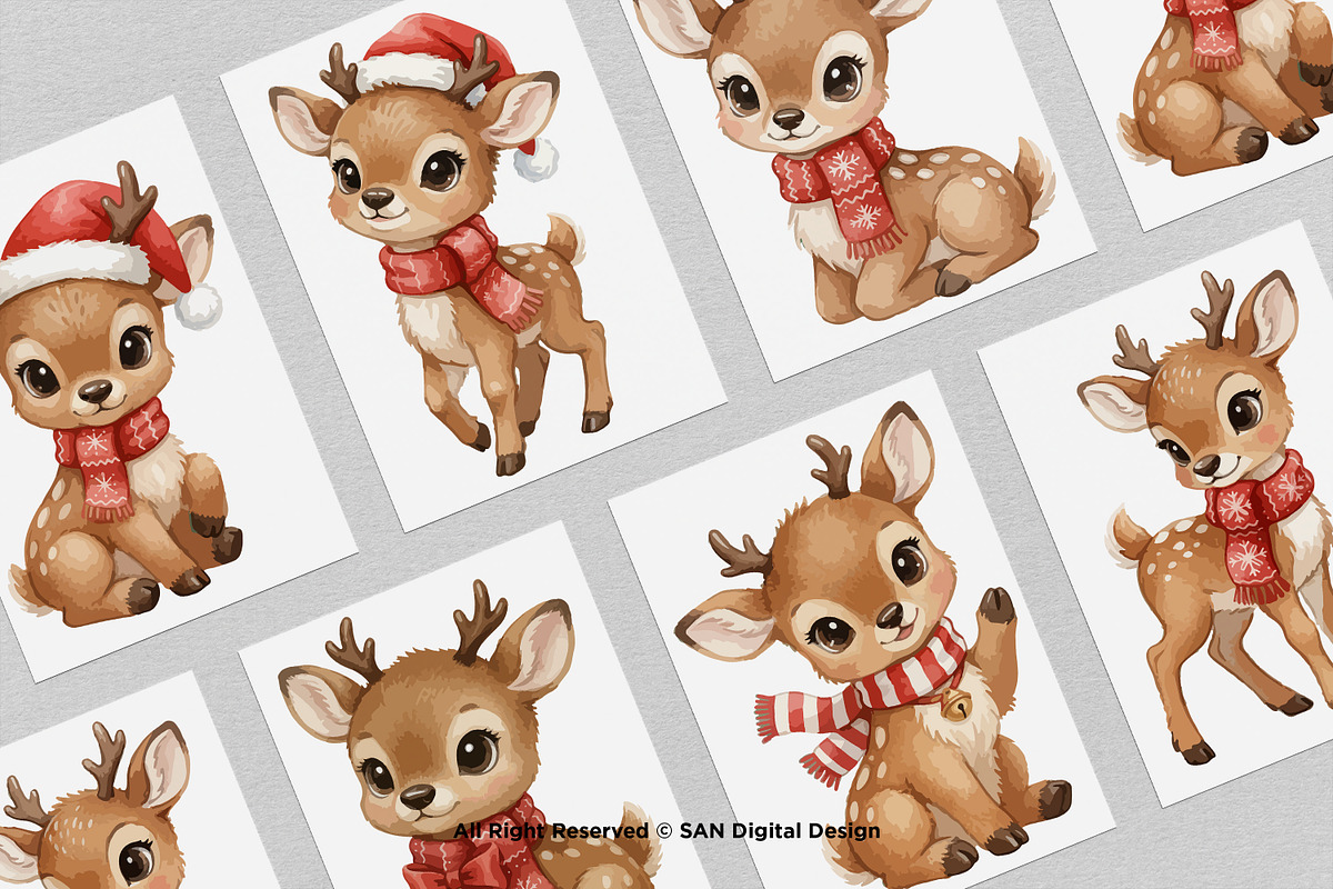 15 Bundle Watercolor Christmas Deer, an Animal Illustration by Morspective (Photo 3 of 8)
