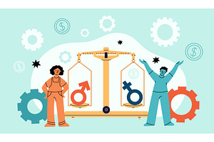 Gender equivalence. Measuring weight, a Person Illustration by YummyBuum