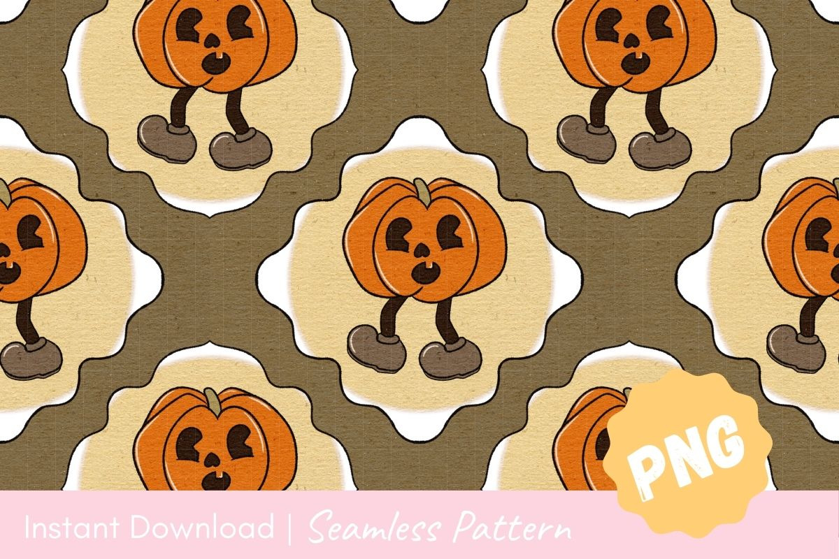 Happy Pumpkin Walk Seamless Pattern, a Texture Illustration by CpSnowy (Photo 2 of 5)