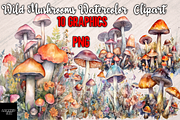 Wild Mushrooms Watercolor Clipart, a Food Illustration by Leakedink (Thumbnail 1 of 4)
