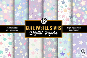 Cute Pastel Stars Digital Papers