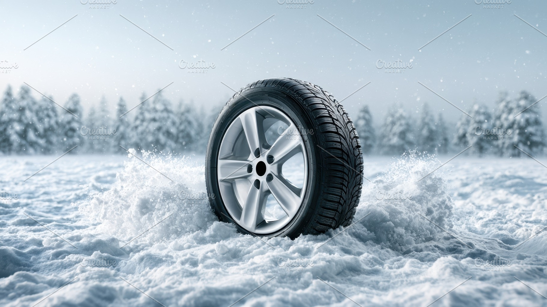Winter tire on snow-covered ground, a Photo by Beautiful things
