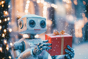 Robot celebrates winter season with, a Photo by Tanuart