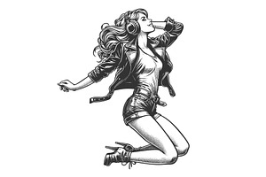 Stylish woman dancing with, a Person Illustration by AlexArt