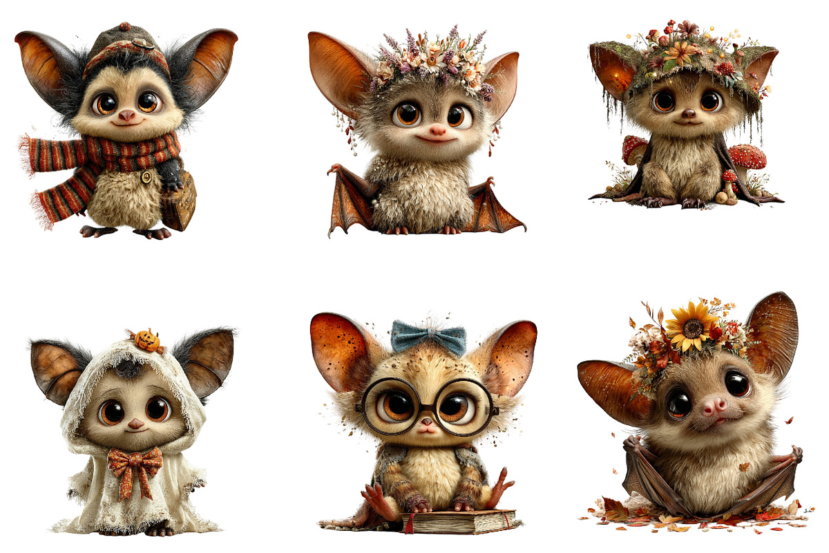 Cute Bats Clipart Bundle, a Seasonal Illustration by CreationArt (Photo 2 of 5)
