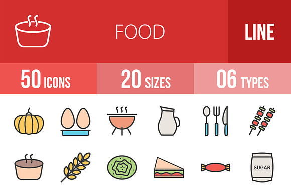 50 Food Line Filled Icons preview 4