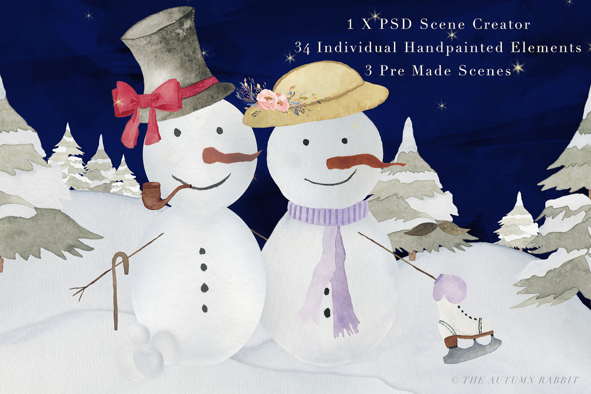 Snowman Scene Creator & Clipart, an Animal Illustration by The Autumn Rabbit Ltd (Photo 2 of 7)