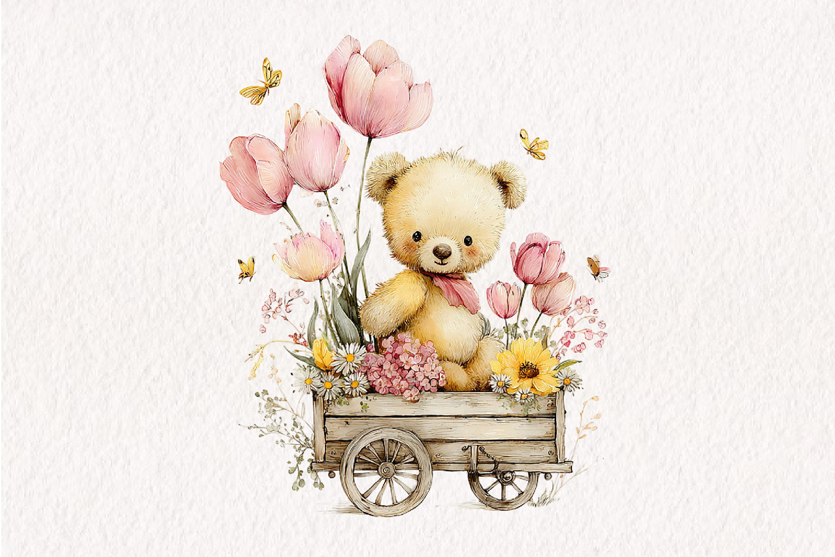 Whimsical Spring Teddy Bear Clipart, an Illustration by CreationArt (Photo 10 of 10)