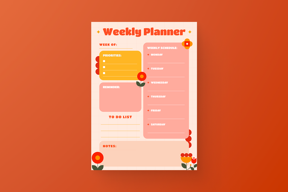 Floral Weekly Planner, a Flyer Template by MMPixelCraft (Photo 2 of 6)