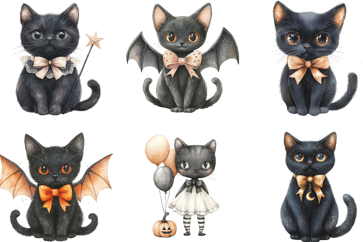 Halloween Black Cat Coquette Bow PNG, an Illustration by CraftArtStudio (Photo 3 of 6)