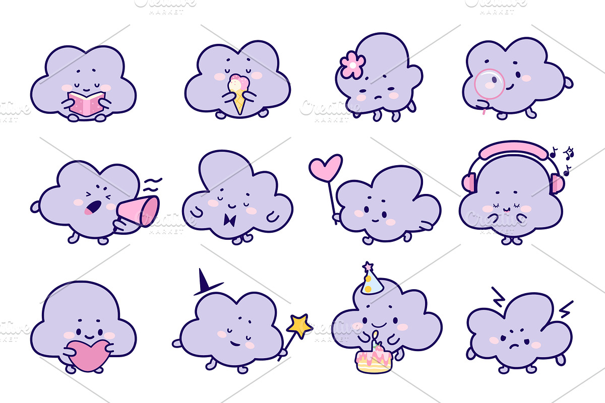 Funny kawaii clouds characters, an Illustration by Valerie Bodnar