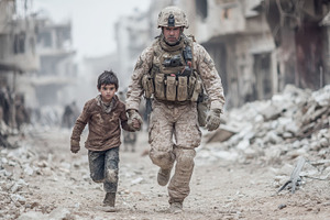 Soldier rescues child in warzone rub, a Photo by Pixeness Studio