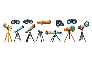 Telescopes and binoculars. Isolated, an Object Illustration by Valerie Bodnar