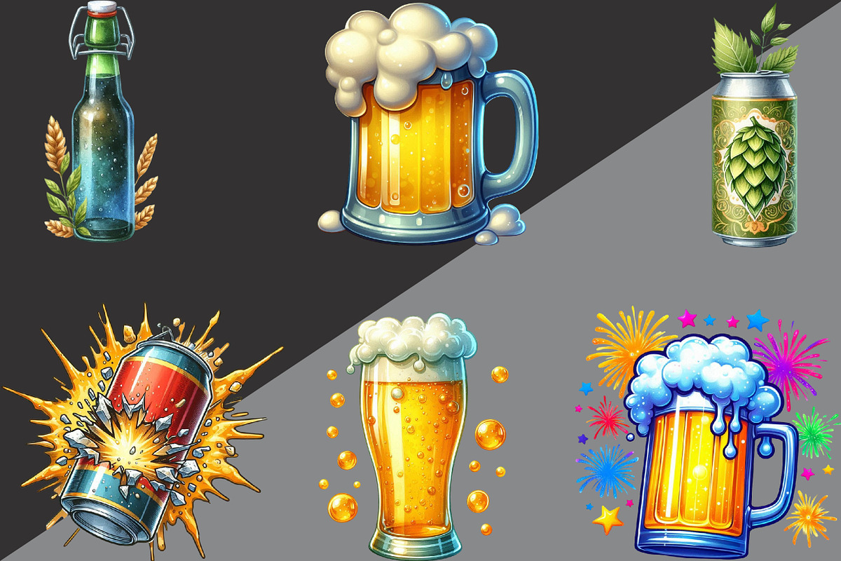 Watercolor Beers Clipart, an Illustration by Black Bird Studio (Photo 6 of 6)