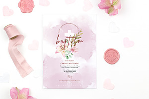 Baptism Watercolour Lily Invitation