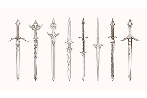 Medieval hand drawn knights swords, an Illustration by LadadikArt