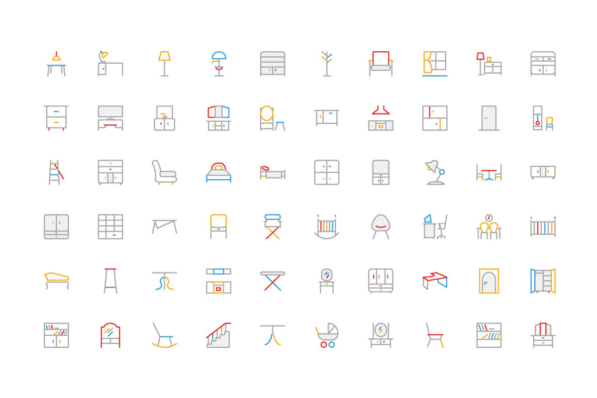 100 Furniture Colored Line Icons preview 2
