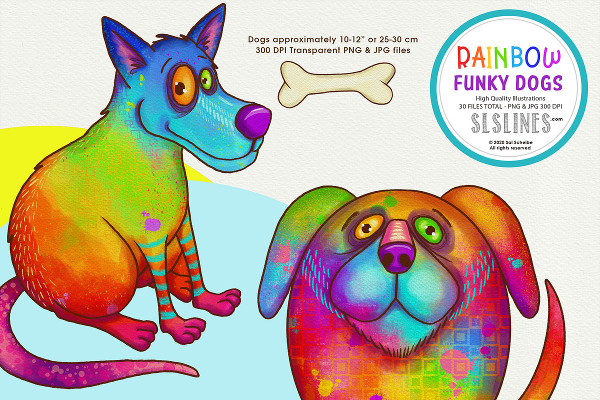 Rainbow Funky Dog Illustrations PNG, an Illustration by SLS Lines (Photo 2 of 10)