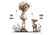 Whimsical Floral Girl & Deer Clipart, an Animal Illustration by GiraffeCreative (Thumbnail 15 of 20)