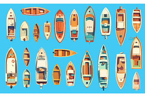 Flat boats. Ships yachts sailboats, a Transportation Illustration by Stock-Smart-Start