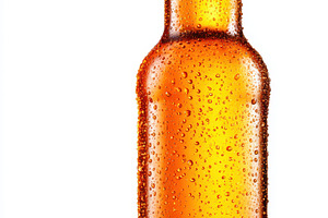 Cold amber beer bottle with condensation, a Food & Drink Photo by AlyaAnd