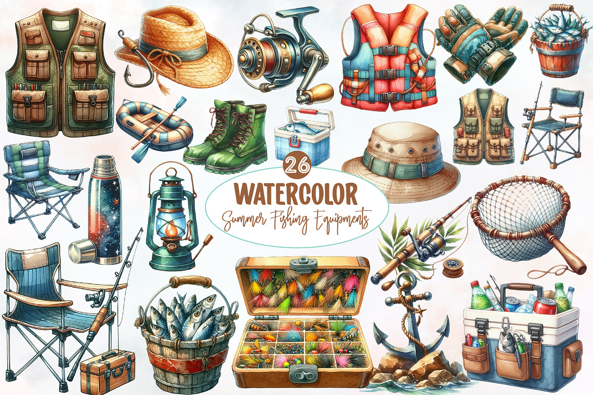 Summer Fishing Equipments Clipart, an Illustration by Designworld (Photo 1 of 5)