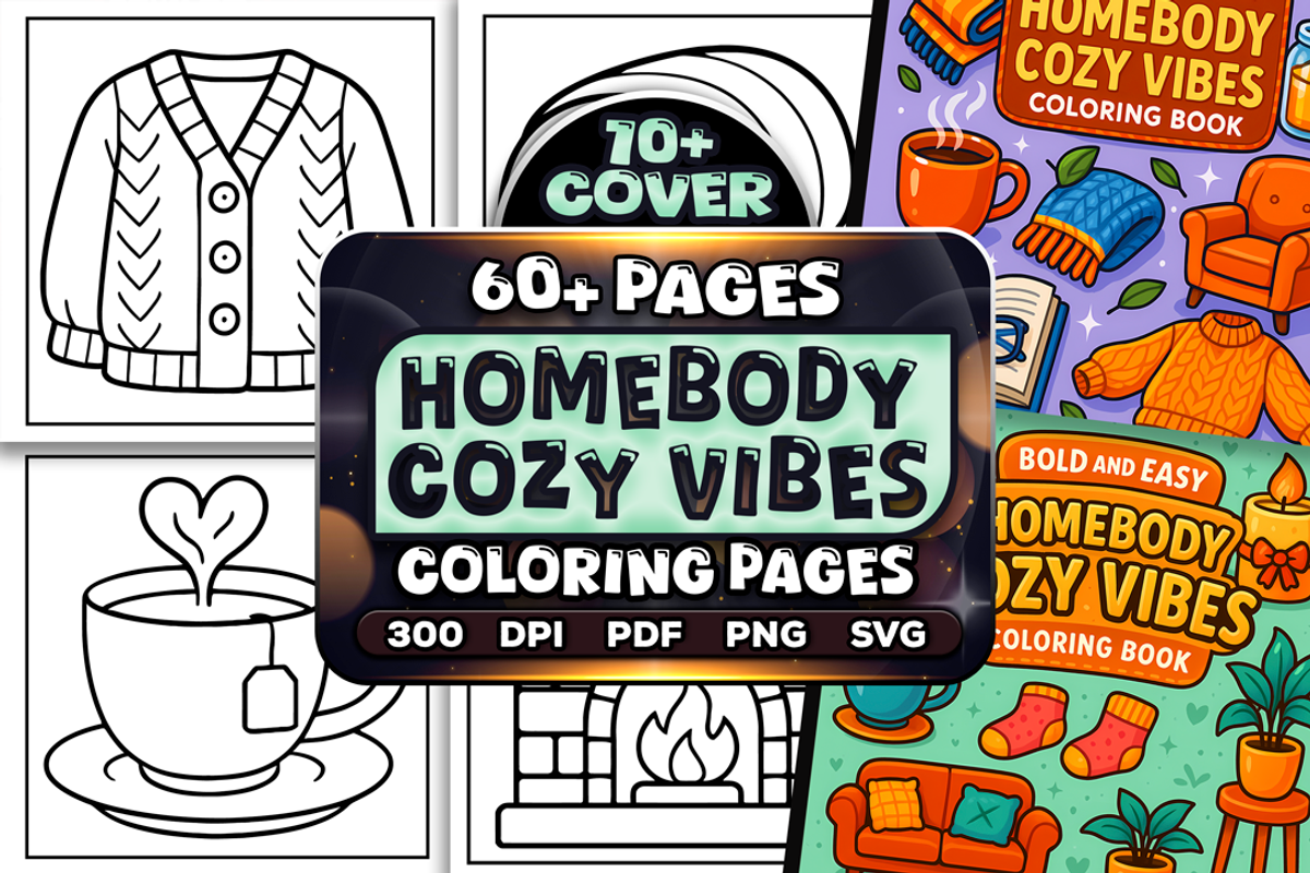 Easy Homebody Cozy Vibes Coloring, a Seasonal Illustration by Craftsbeefy (Photo 1 of 4)