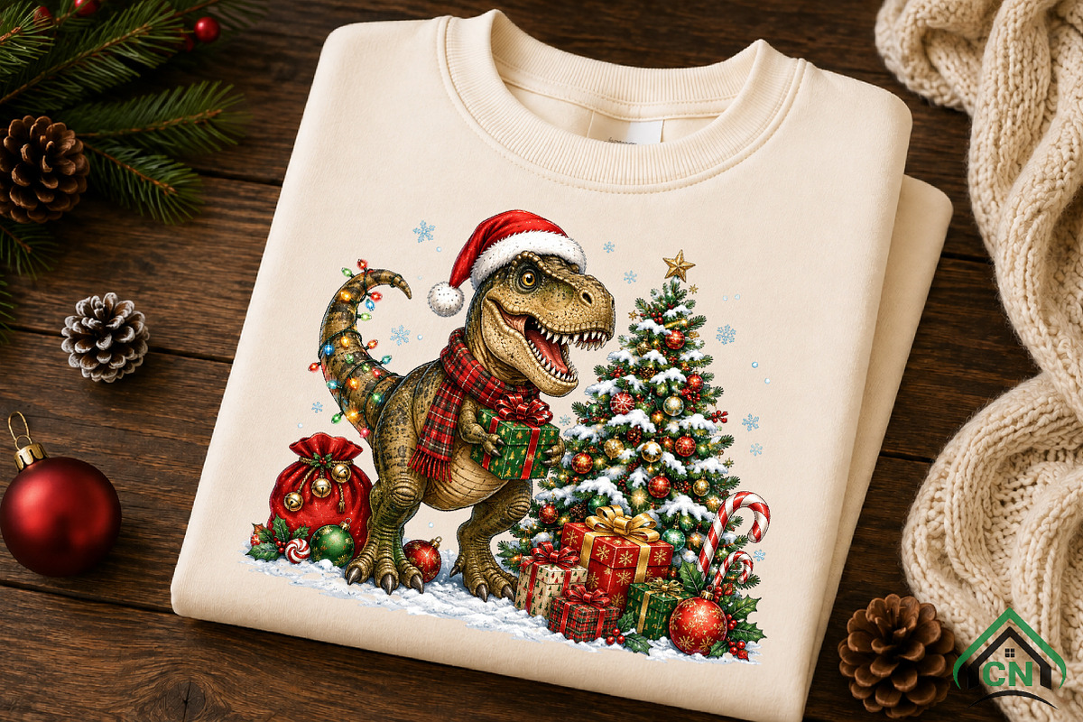 Festive T. Rex Christmas Celebration, a Seasonal Illustration by Craft Nest (Photo 6 of 6)