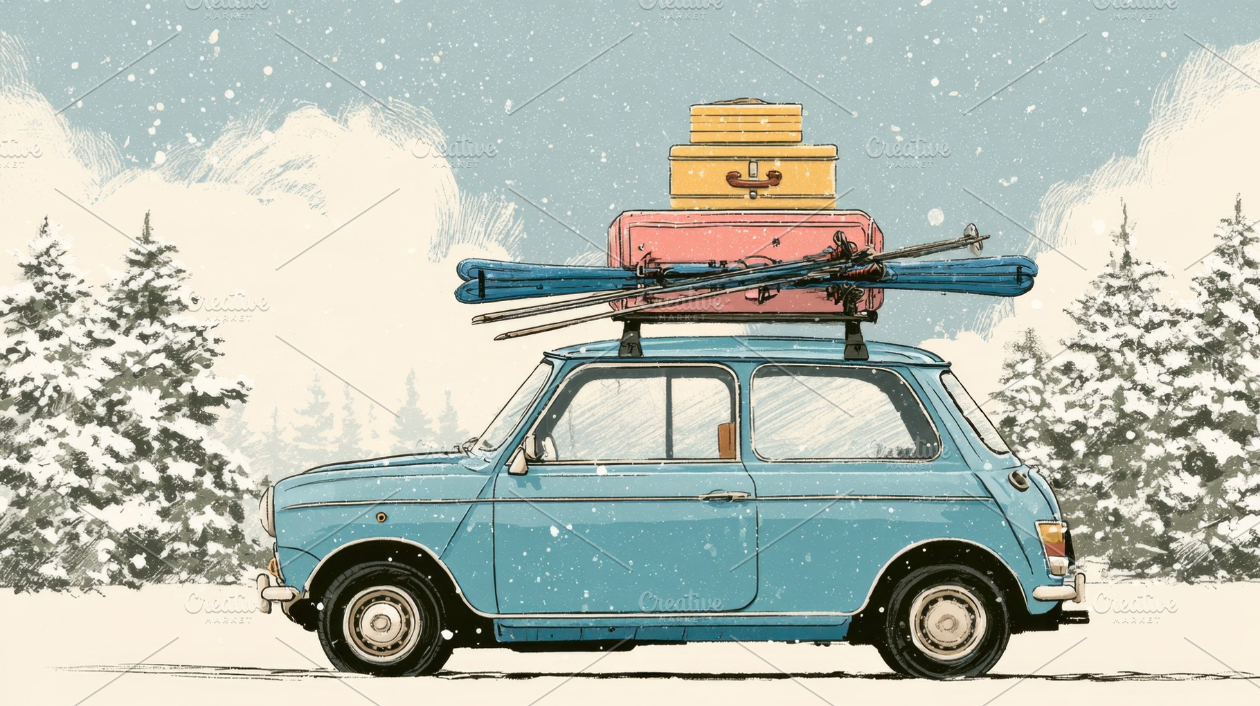 Winter adventure with a blue car, a Photo by Beautiful things
