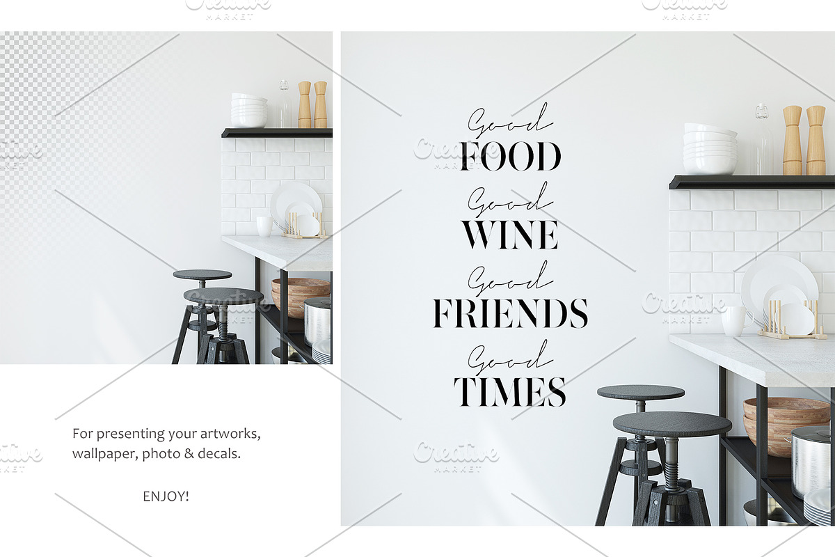 MODERN KITCHEN Wall&Frame Mockup, a Print Template by MyHomeMockups (Photo 5 of 7)