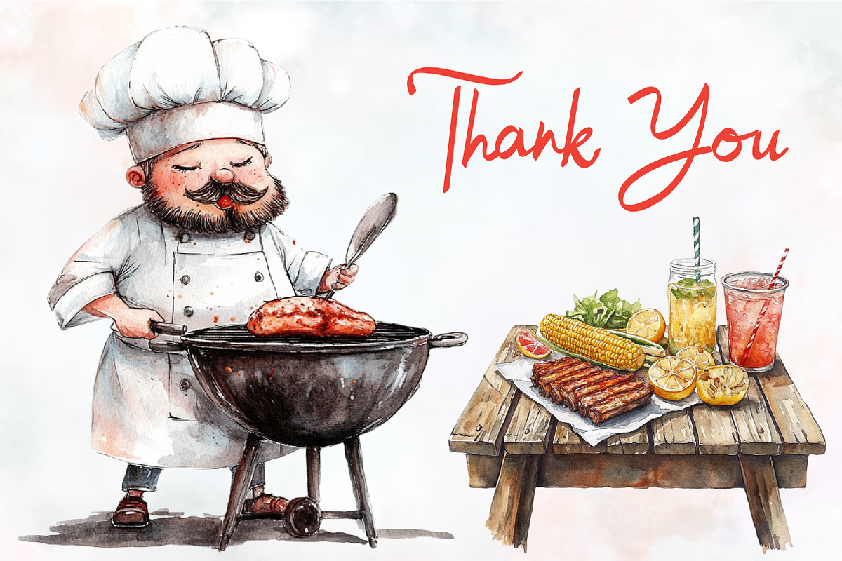 Barbecue Watercolor Cliparts, a Food Illustration by RobertsArt (Photo 7 of 7)