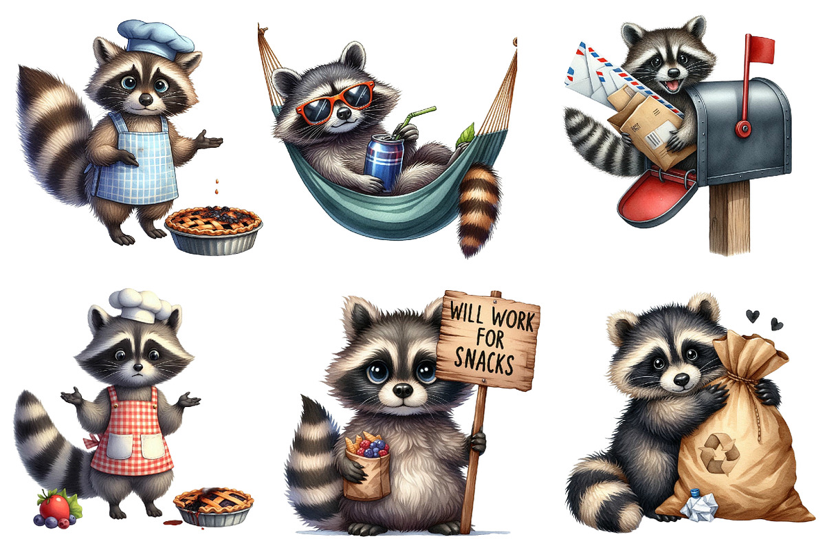 Funny Raccoon PNG Bundle Sublimation, an Illustration by DreamArtGraphic (Photo 5 of 5)