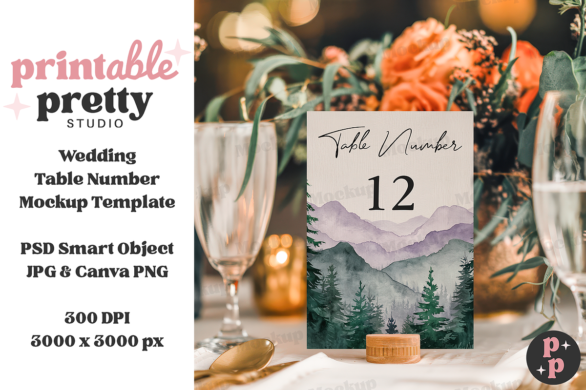 Champagne Table Number PSD Mockup, a Product Mockup by Printable Pretty Studio (Photo 8 of 10)