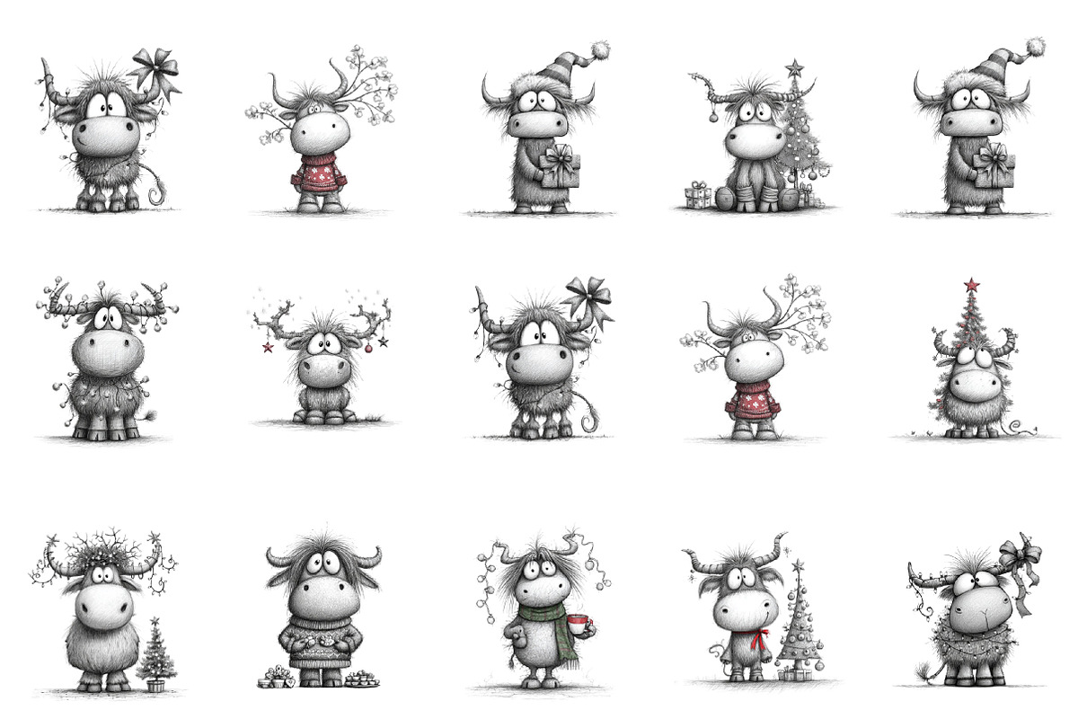 Cute Holiday Highland Cow Christmas, an Illustration by designcity5 (Photo 2 of 5)