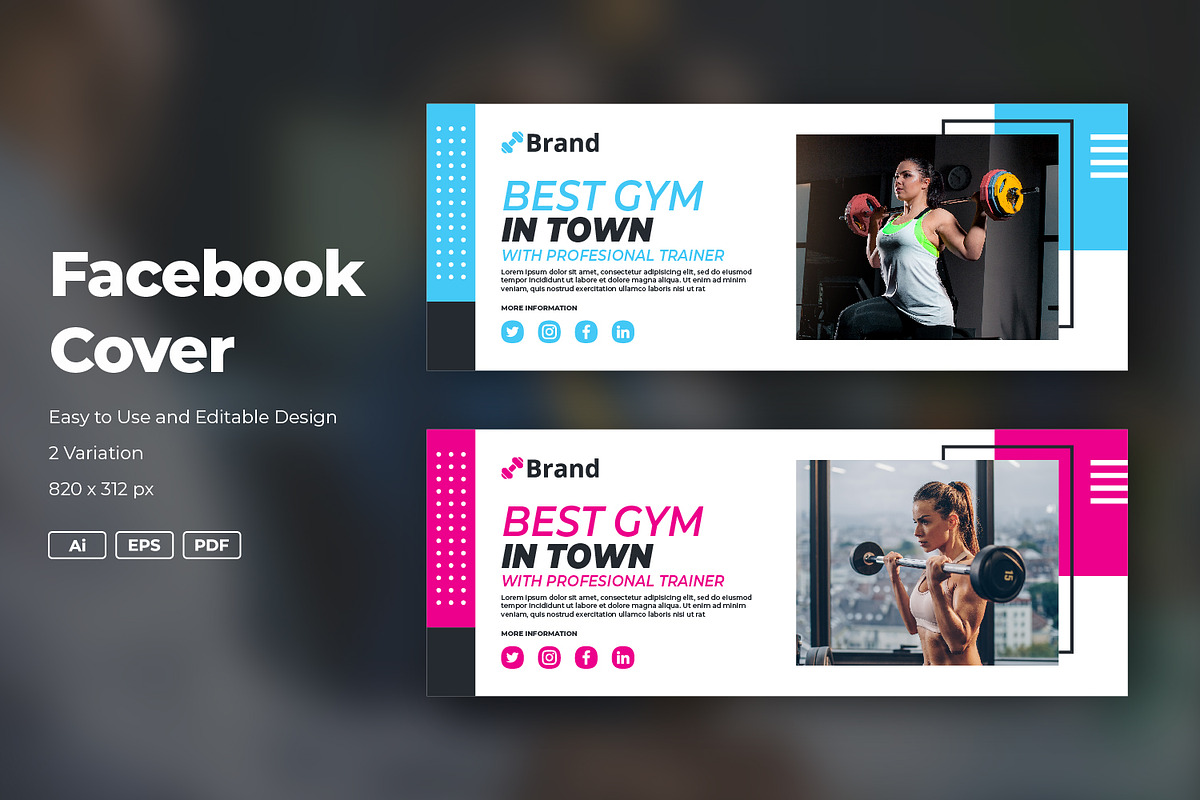 Gym and Fitness Facebook Cover, a Social Media Template by DreamStudio-eg